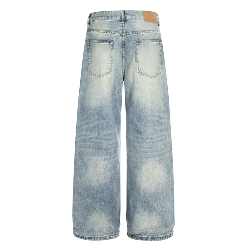 Light Blue Vintage Chic Men's Jeans American Style Daily Versatile Cleanfit Loose Straight Washed Denim Long Pants