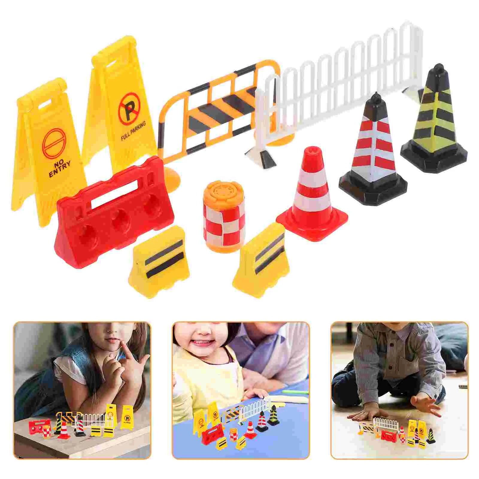 

Road Sign Barricade Toy White Traffic Light Mini Street Signs Cones for Kids Charms