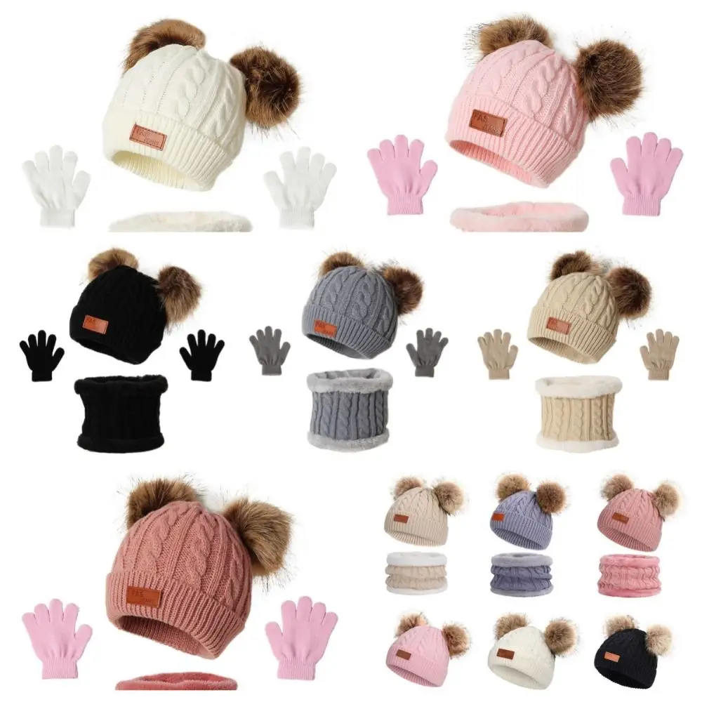

Solid Color Baby Hat Scarf Gloves Set Gloves Wool Wool Crotch Beanie Cloth Accessories Knitted Hats Baby Bonnet Scarf Infant