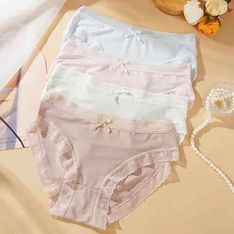 3PCS 여성 낮은 허리 팬티 팬티 섹시한 란제리 레이스 빠른 건조 팬티 여성 원활한 속옷 솔리드 컬러 속옷