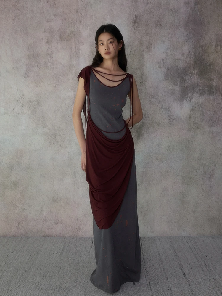 

Женское повседневное платье Li Haibao с цветными блоками, драпировкой и асимметричным дизайном, приталенное, для весны, лета и осени