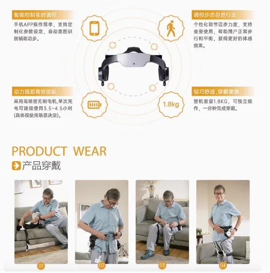 Intelligent electric exoskeleton assisted walking device,  elderly rehabilitation training