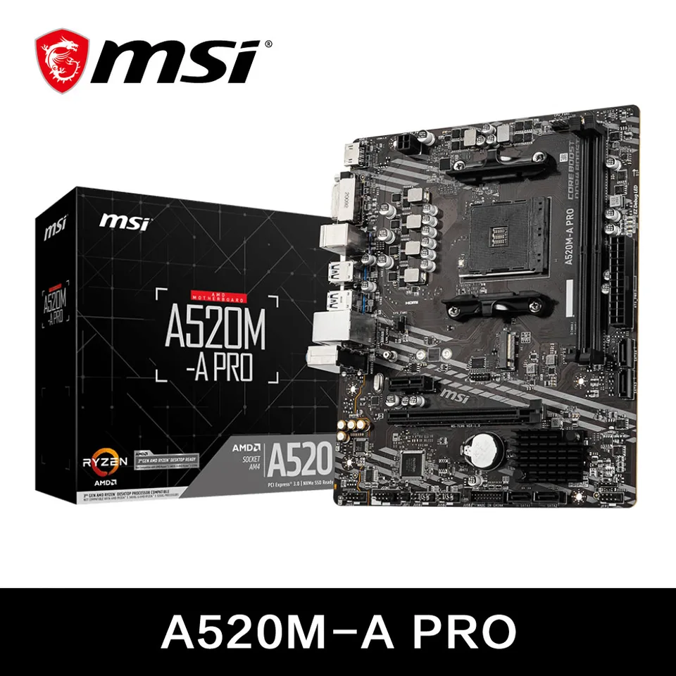 MSI AMD A520M-A PRO Motherboard Support Ryzen CPU R3 R5 R7 5000