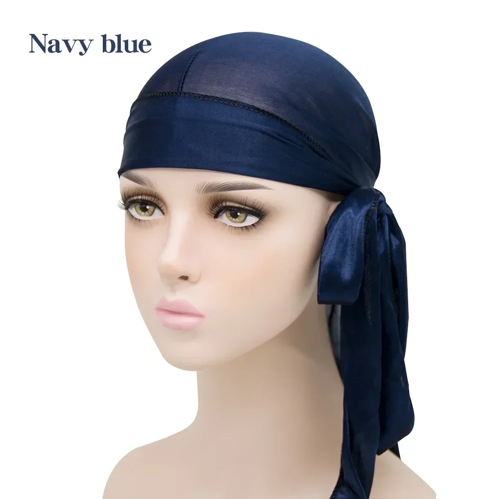 ความยืดหยุ่น Baotou หมวกการจำลอง Silky Durag ยาวหางโจรสลัดหมวก Turban สำหรับเด็กริบบิ้นอุปกรณ์เสริม