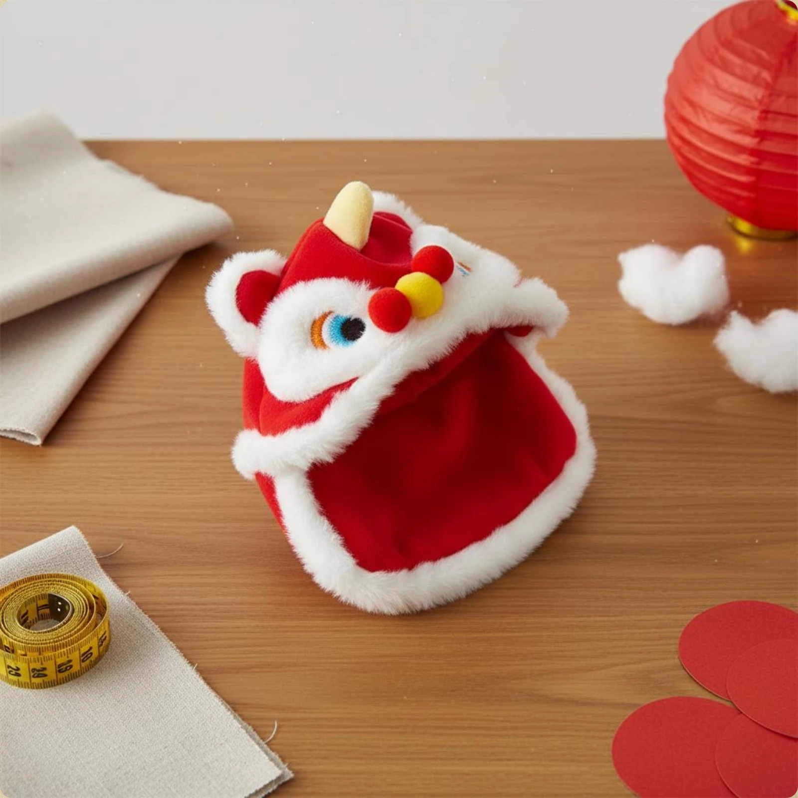 Lion Dance Hat Chinese Design Furry Lion Hat Cartoon Creature Hood Cosplay Fashion Accessory Easy to Wear