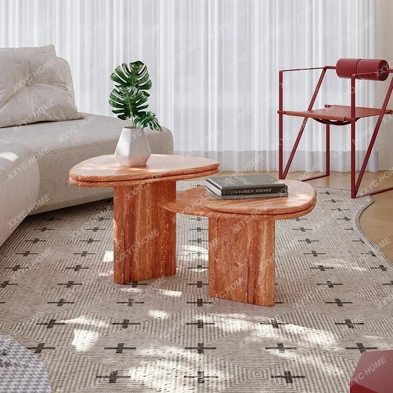 

L wind red travertine size coffee table side table combination retro luxury stone