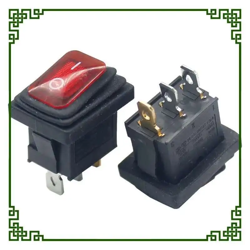 RS601 T105 / 55 3 Pin Second Gear 6A 8A 250V IP66 Waterproof ON OFF With Led Rocker Switch For Home Appliance