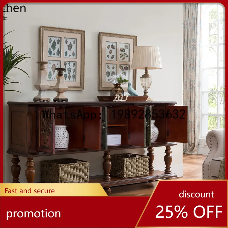 

YFY Винтажный шестидверный шкаф-буфет в европейском стиле с резьбой и отделением для бутылок, из массива дерева