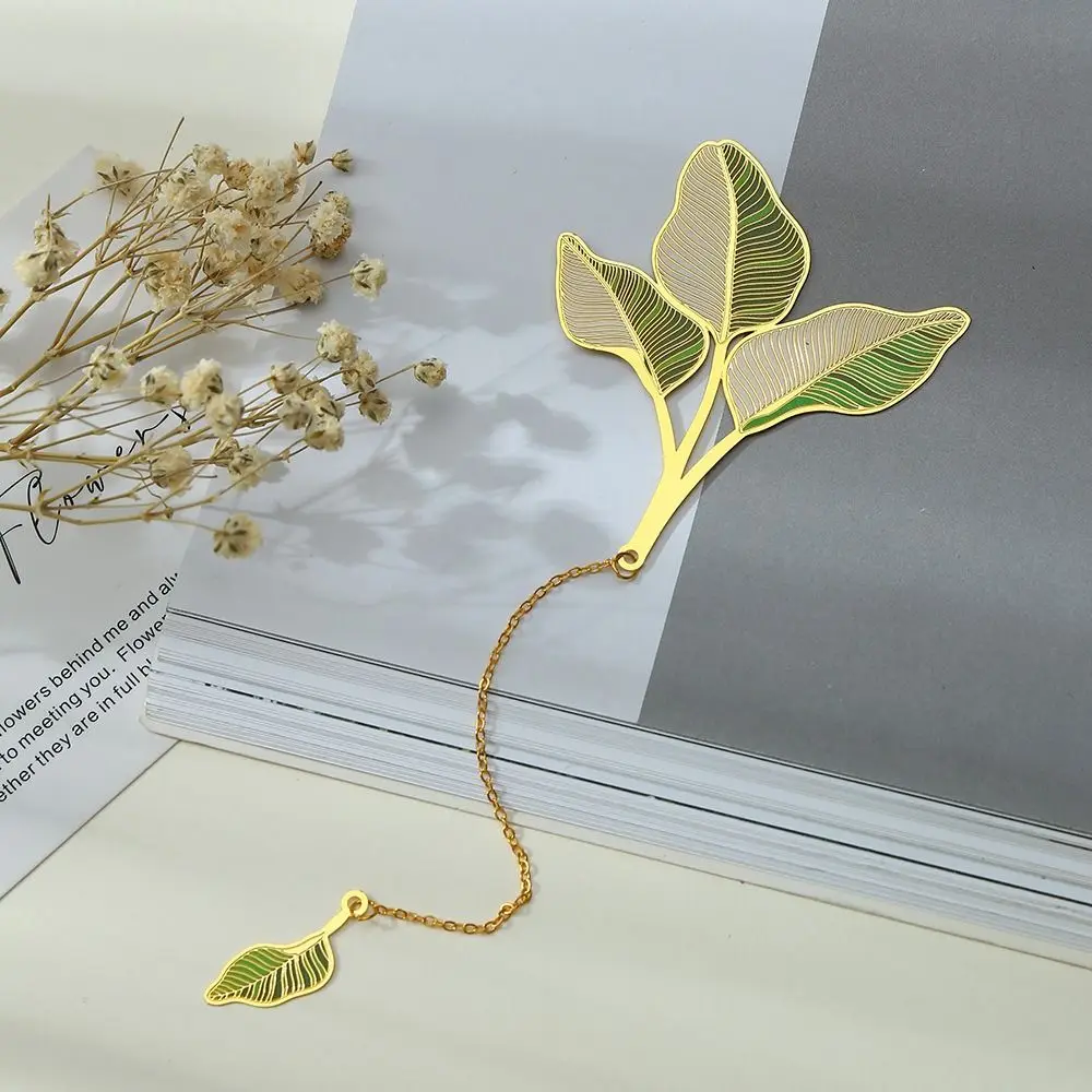

Lotus Leaf Lotus Leaf Vein Metal Bookmark Brass Metal Chinese Style Bookmark Tassel Flower Green Leaf Bookmark School Office