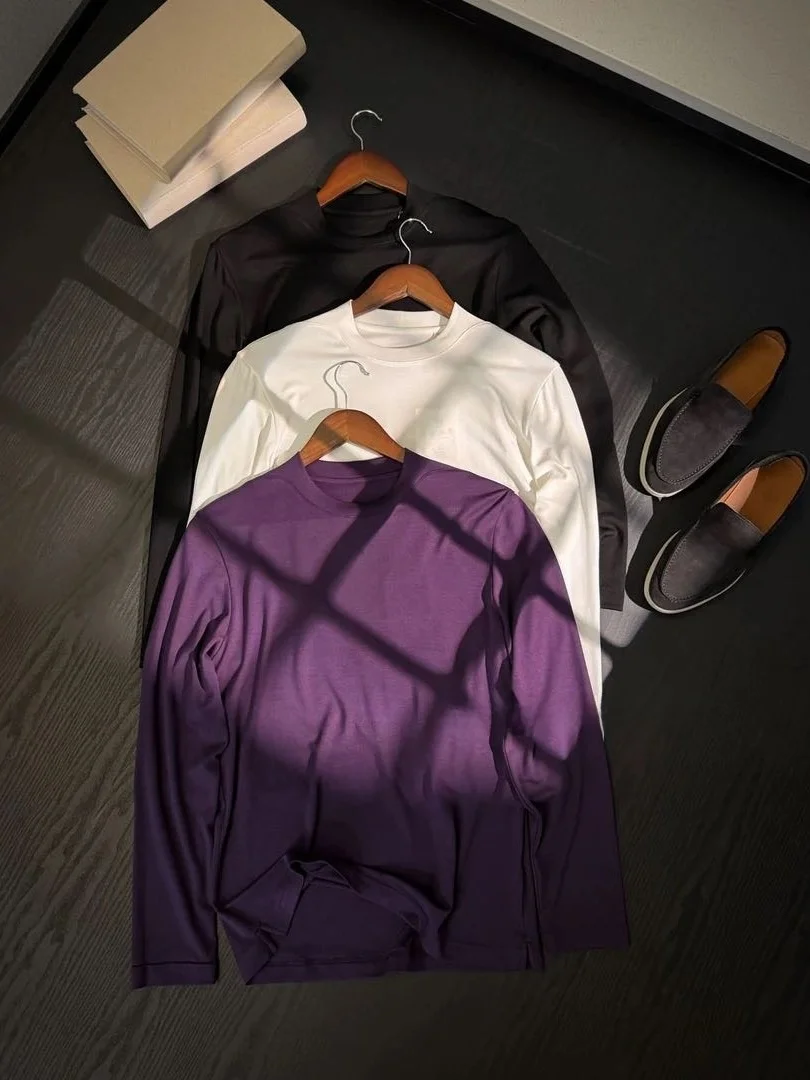 

High Quality Comfortable Long Sleeve T-Shirt Men's Loose Luxury Color Base Shirt Spring 2026 Youth Fashion Travel