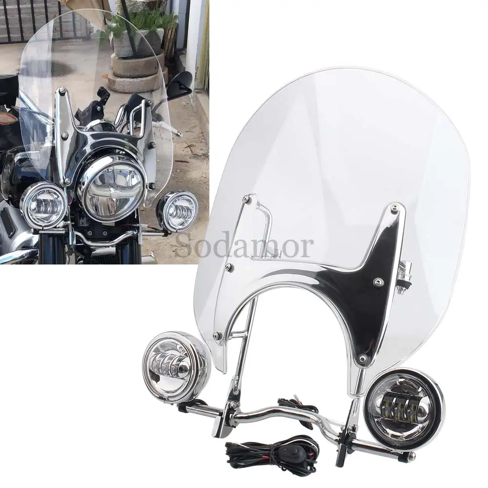 

Motorcycle Accessories 58cm Windscreen Bracket Additional Headlight Windshield w/ Fog Light Kit For BMW R18 100Years Classic 20+