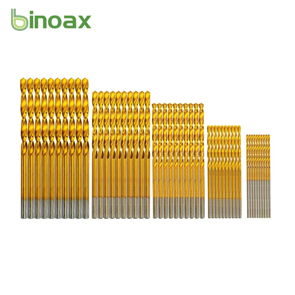 Binoax 50/60PCS HSS Titanium Coated  Drill Bit Set For Wood Plastic Twist Drill Bit Set 1/1.5/2/2.5/3mm