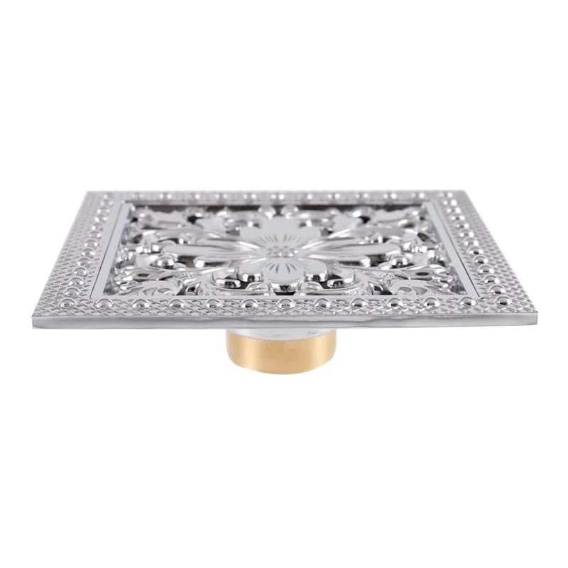 Antique Bronze Carved 15X15 CM Floor Drain Brass Shower Floor Drain Rose Gold Square Floor Drain Screen Cover Grille Drain
