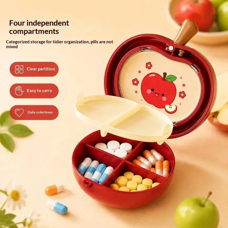 Small Pocket 4 Grids Pill Organizer 7 Day Waterproof Medicine Vitamin Fish Oil Case for Outdoor Travel