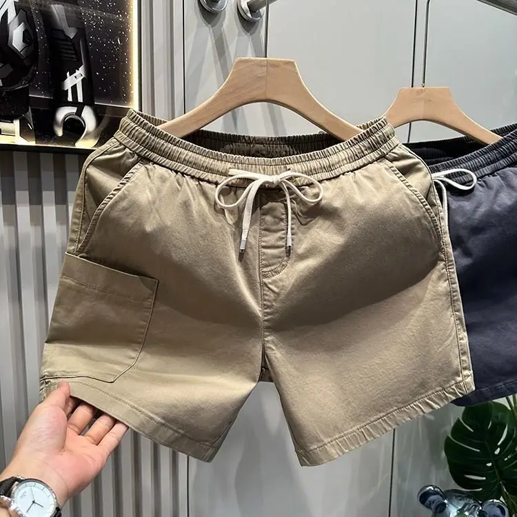 Trendy Men's Ultra-Short Straight Leg Shorts with Large Pockets Japanese Style Casual Pants Youthful Energy Cotton PVC