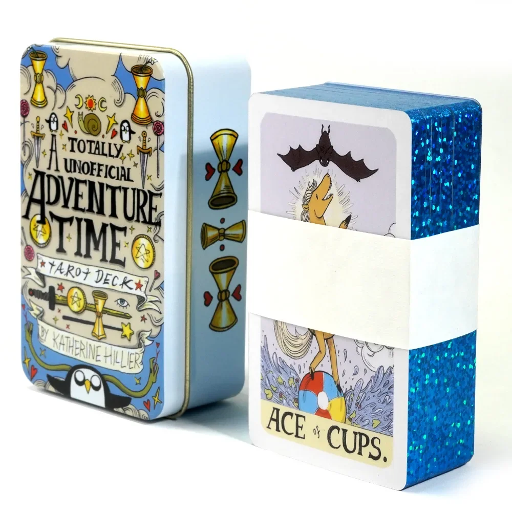 Hot Adventure Time Tarot Deck in A Tin Metal Box Gold-plated Edge Game Cards Board Oracle Family Party Playing Divination Cards