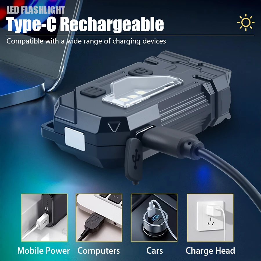مصباح شعلة جيب قوي، مصباح يدوي مغناطيسي، مصباح LED فائق السطوع، متعدد الوظائف Linterna COB LED EDC، مصباح يدوي صغير بسلسلة مفاتيح #4