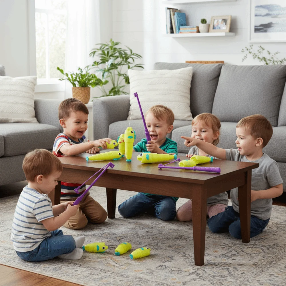 Giochi di Pesca Magnetici per Bambini, Set Canna da Pesca e Piatto da Pesca, Giocattolo Elettrico Colorato per l'Educazione Precoce