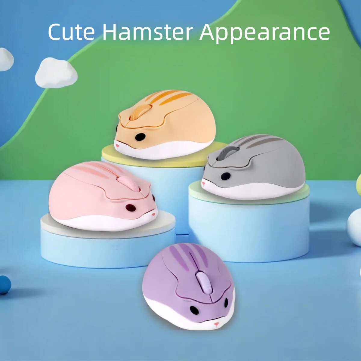 Cute Hamster Shape Wireless Mouse Dual-Mode 2.4G + Bluetooth Ergonomic Grip Long Battery Life Lovely 3D Mause for PC Laptop Gift
