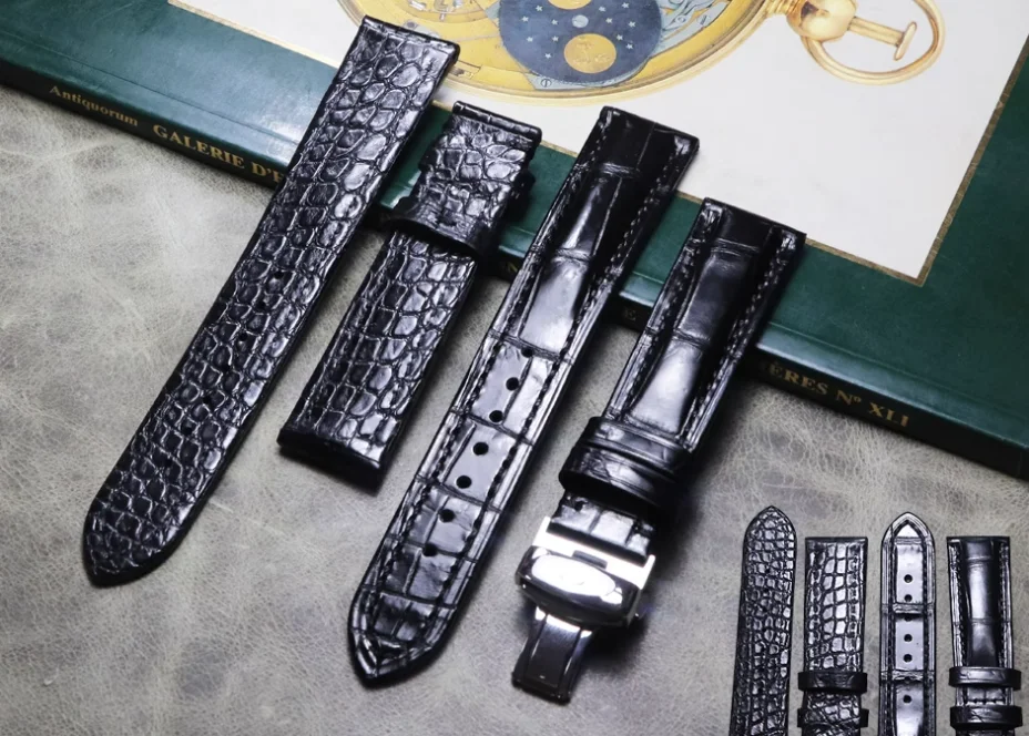 20 21 22mm Black two-sided Crocodile Skin Strap Leather Belt Genuine Leather Men's Butterfly Buckle Alligator Watchbands chain