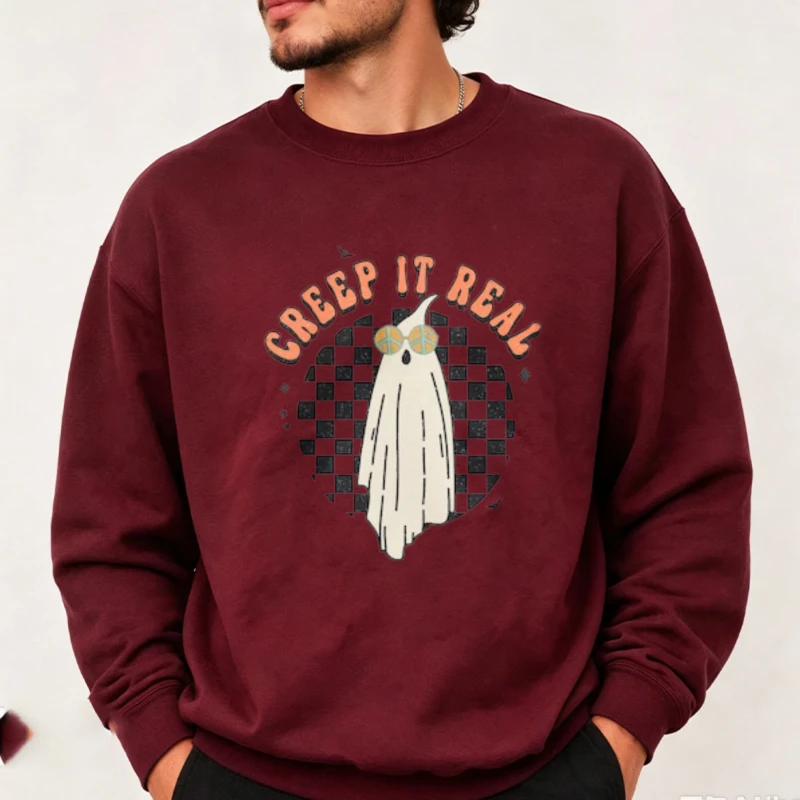 Halloween Sweatshirt Fall Long Sleeve Party Family Matching Cute Ghost Creep It Real Heart Checkered Bats Spooky Autumn Top