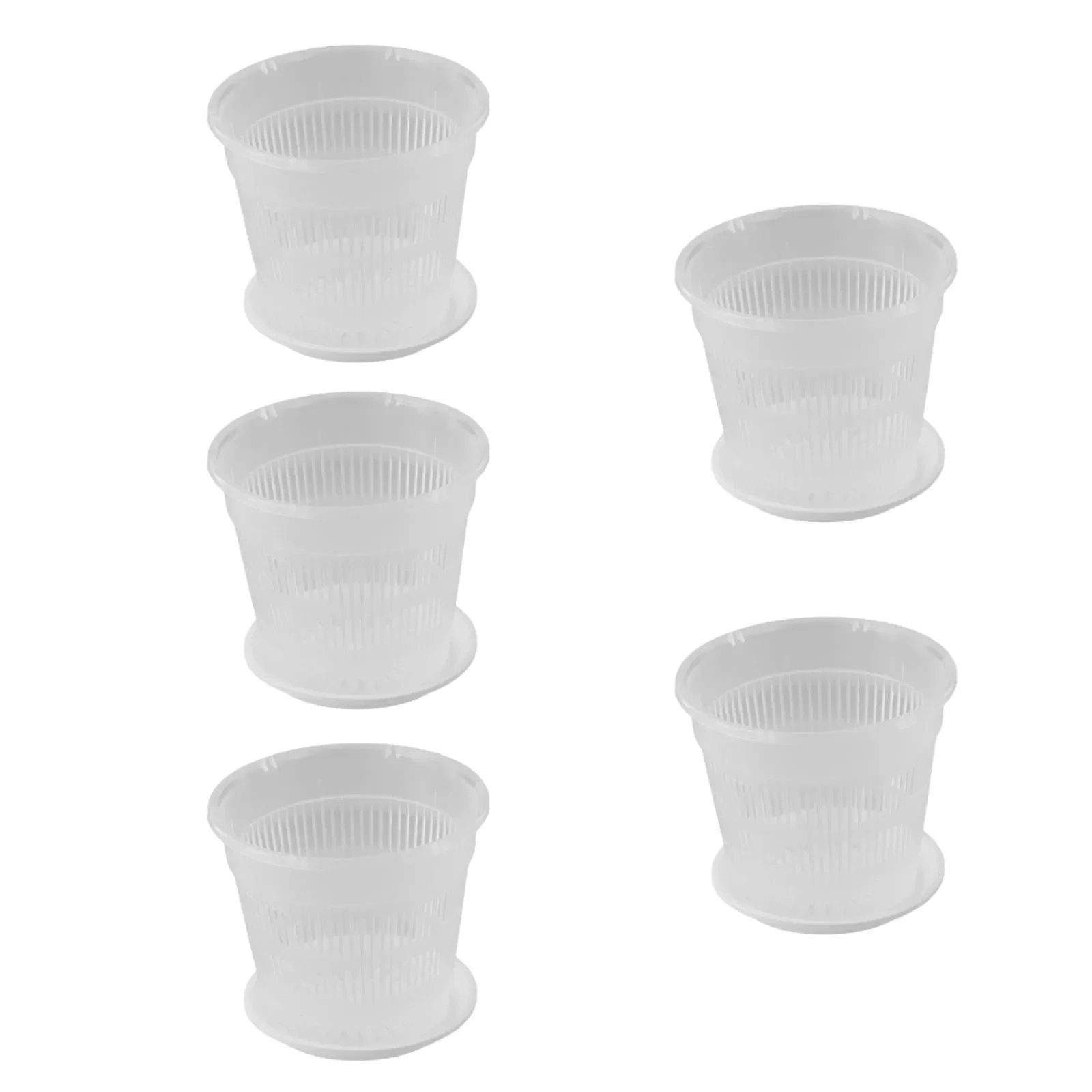 

Set of 5 Orchid Pots with Drainage Holes and Saucers Clear ABS Containers for Small Indoor Plants and Succulents