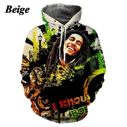 Bob Marley bluza z kapturem z kapturem dla mężczyzn z nadrukiem 3D w bluza hip-hopowa rockowym