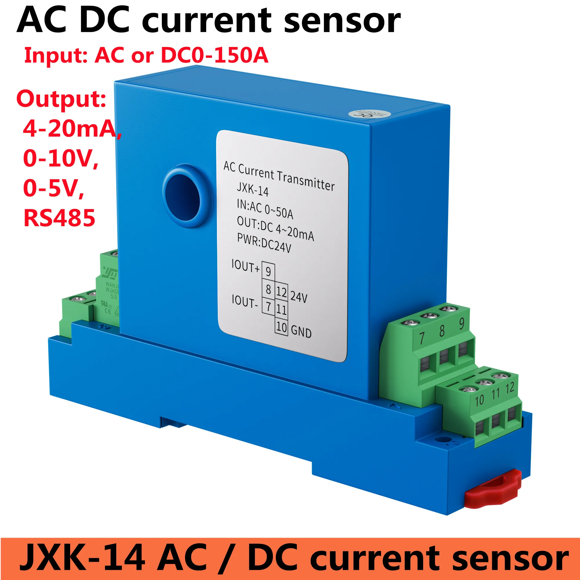 JXK-14 قاعة الاستشعار الحالي التيار المتناوب 5A 10A 20A 50A 100A 4-20mA 0-10V RS485 الناتج أمبير محول محول التيار