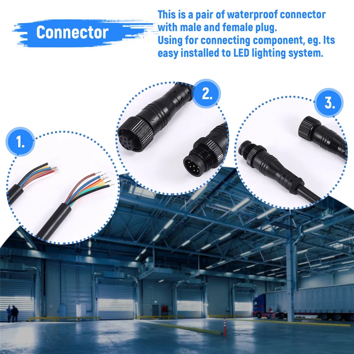 8 Pin M/F Plug Waterproof Connector Cable Black