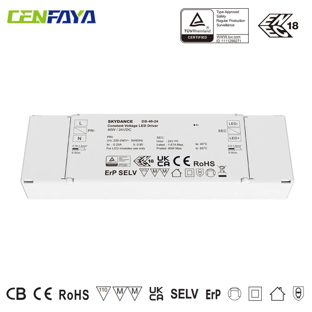 40W LED Driver 1CH Power Supply 220V-240V AC to DC24V 12V Transformer for Constant Voltage Single Color LED Strip Lamp Products