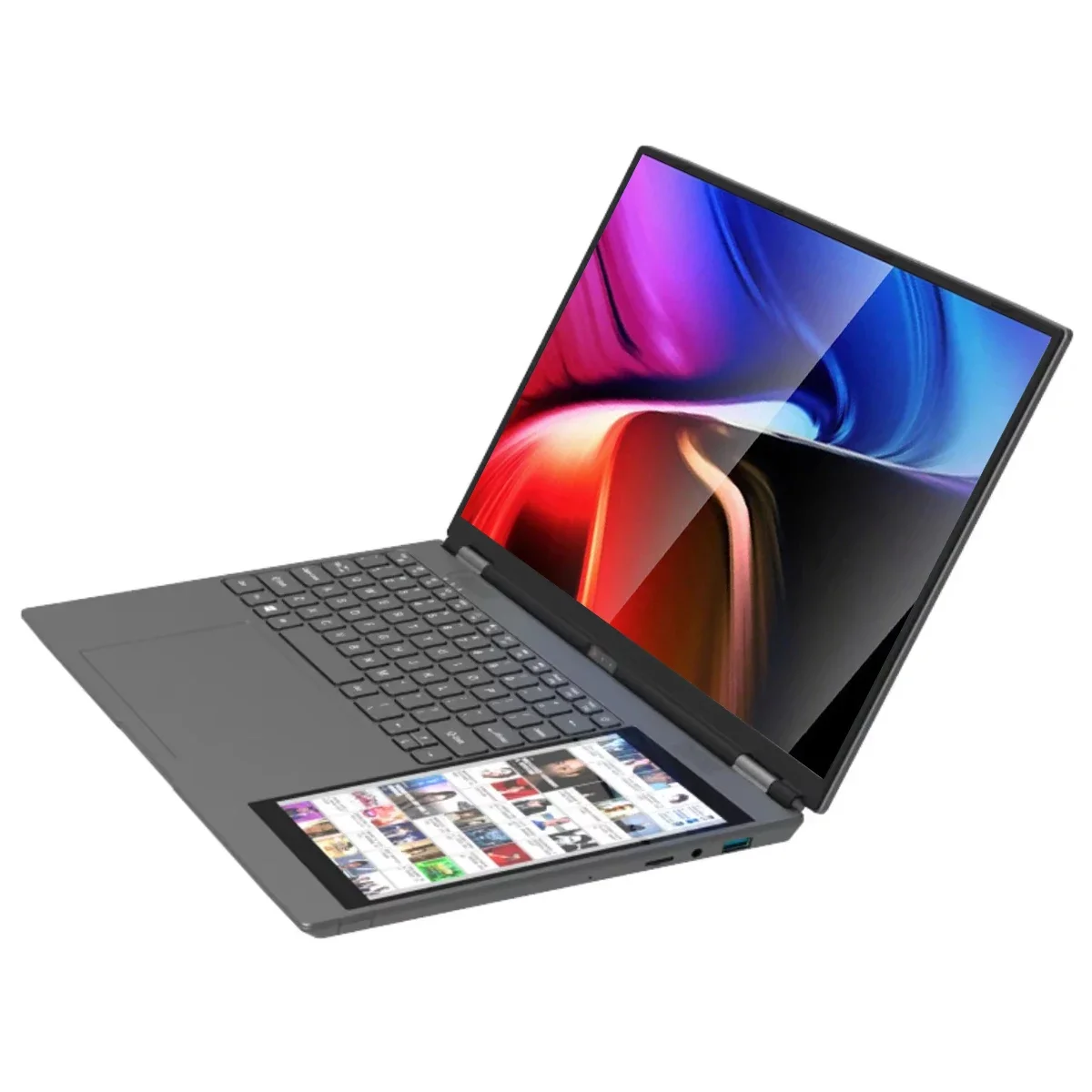 Business Laptop 15.6"+7" Dual Screen Computer, Intel N95 32GB/16GB DDR4 RAM, RGB Backlit Keyboard 7" Touch Screen Notebook PC