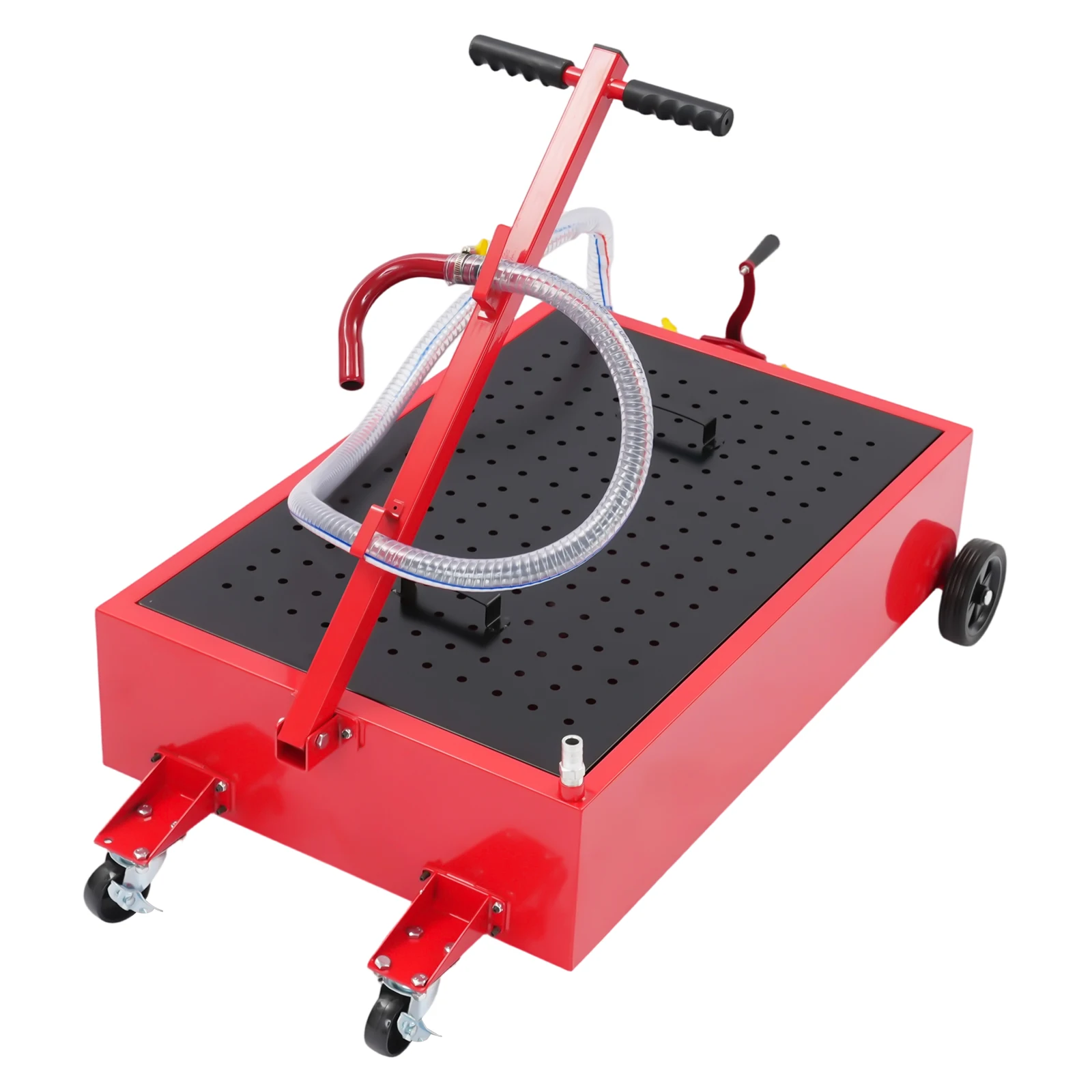 

Oil Drain Pan 20 Gallon Manual Pump Oil Catching Pan with 7.2 Feet Hose 4 Casters for Easy Transport Fluid Waste Collection