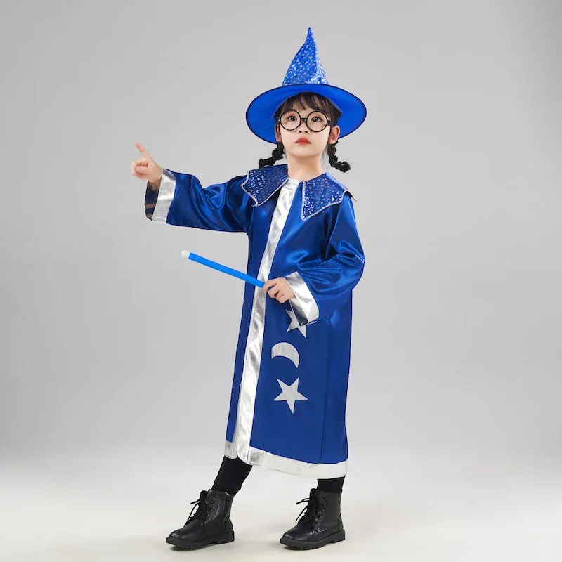 Anime Magician Children's Girl Cosplay Costumes Hat Halloween Performance Clothing Boy Witch Cloak Dress Up