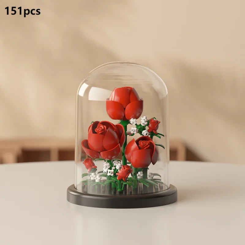 Bouquet di Fiori Eterni, Pianta in Vaso Bonsai, Modello di Blocchi da Costruzione, Decorazione per la Casa, Giocattoli Puzzle, Regali di Compleanno e Natale per Bambini