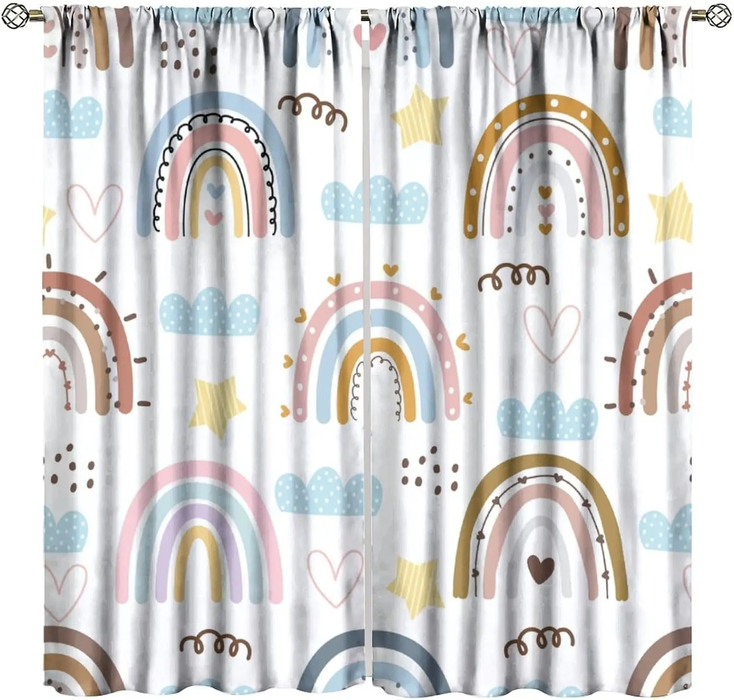 Boho Rainbow Curtains for Kids, Lovely Bohemian Rainbow for Girl Baby Children Nursery Bedroom Colorful Cute Cartoon Cloud Stars