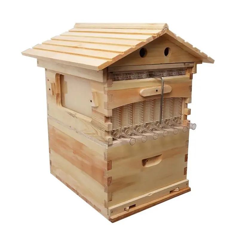 Wax Coated  Wooden  Automatic Self-Flowing Complete Honey Bee Hive 7pcs Plastic Self Flowing Frame