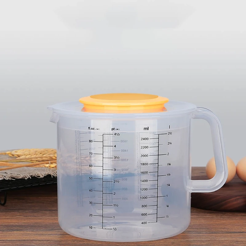 Large Capacity Baking Measuring Cup 2.5L Scale Kitchen Tool Mixing Bowl with Lid Transparent Plastic Mixing Cup for Home Tools