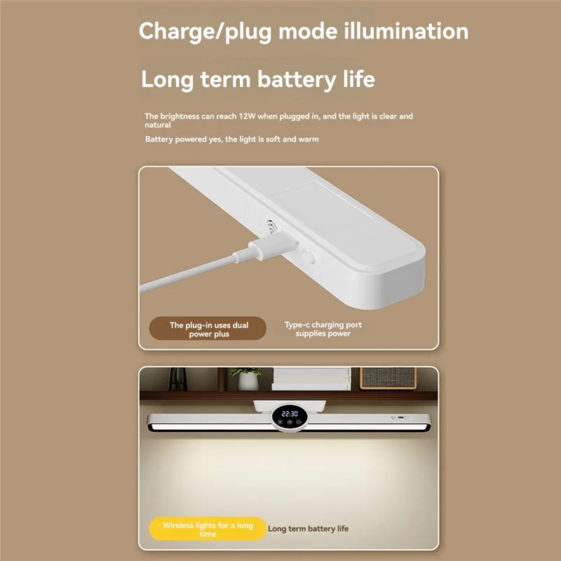 

ABVG-Desk Lamp Hanging Magnetic Clock Table Lamp LED USB Rechargeable Stepless Dimming Cabinet Closet Wardrobe Night Light