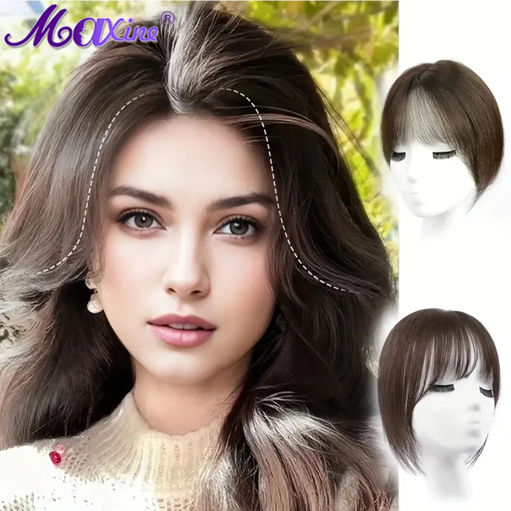 Maxine Topper With Hair Bangs Human Hair Clip In Hair Extensions Natural Looking For Daily Use Hair Accessories