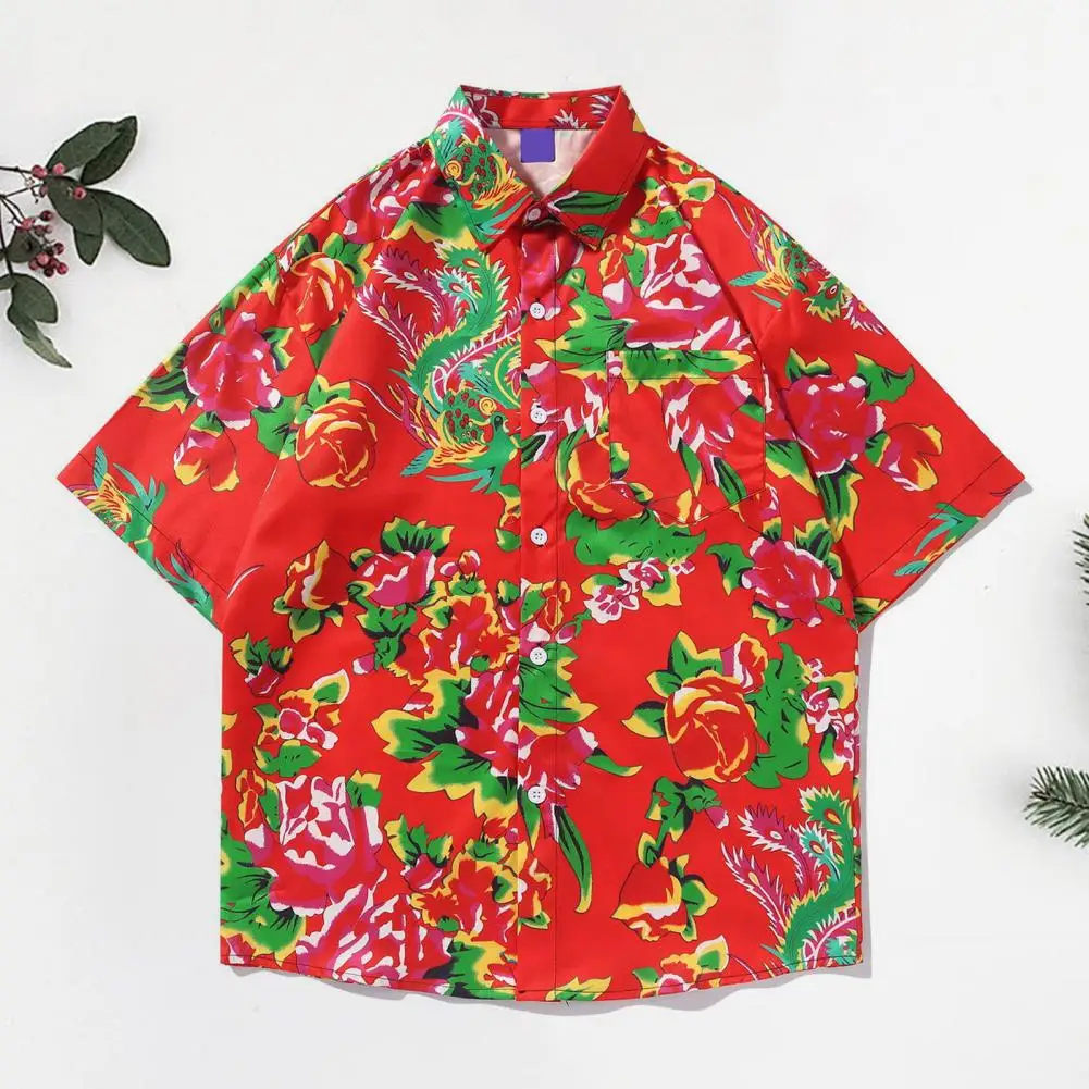 

Men Beach Shirt Tropical Floral Print Hawaiian Shirt for Men Beach Vacation Button Down Top with Chest Pocket Tie-dye Design