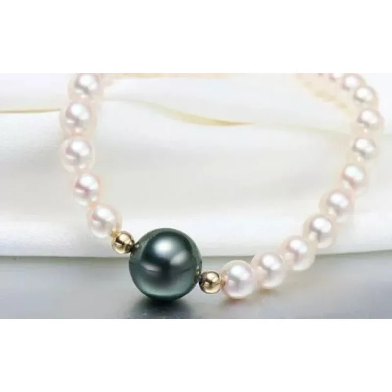 Stunning Round 7-8mm & 10-11mm South Sea White Black Pearl Necklace 18 