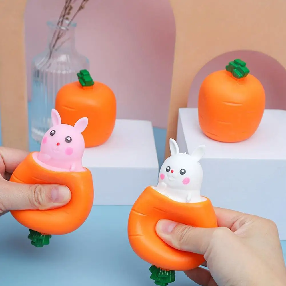 Jouets de pâques lapin carotte Fidget, balle à presser pour enfants, soulage le Stress, jouet Squishy carotte lapin tasse pincement jouets à presser