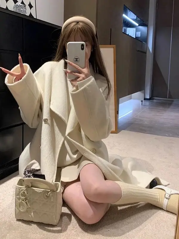 

Oaeal Woolen Coat Women's Autumn Winter Double Breasted Long Sve Stand Collar mid Length Commute Sle Regular Thin