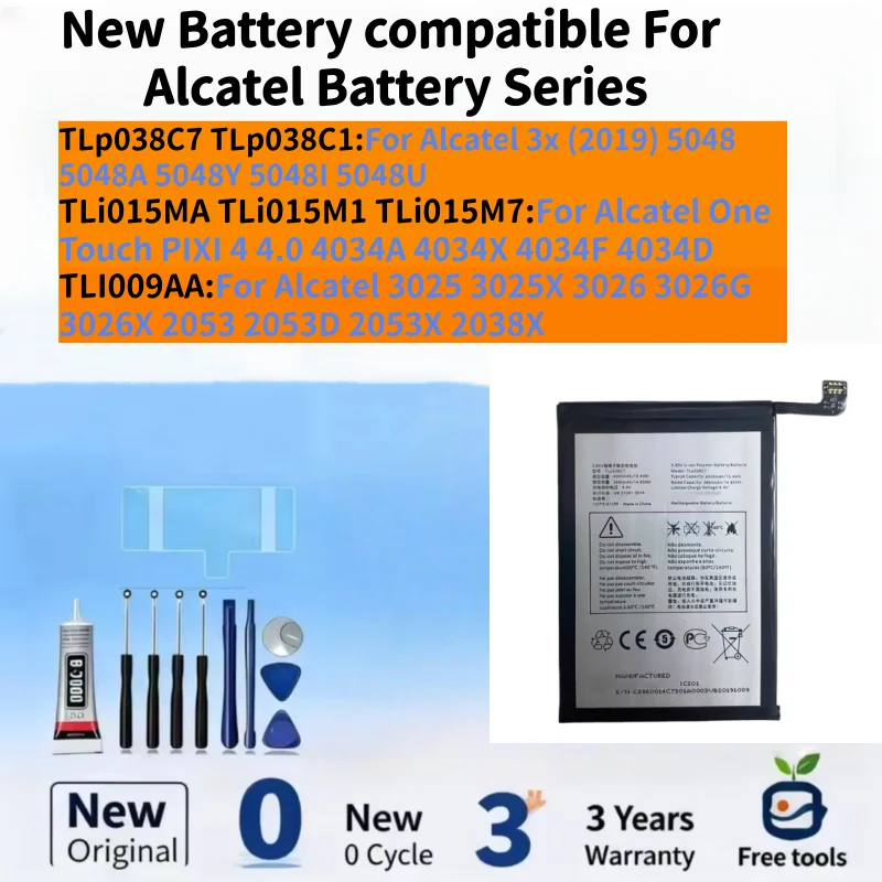Nueva batería compatible con Alcatel 3x / Alcatel One Touch PIXI 4 / Alcatel 3025, baterías para teléfonos móviles + herramientas gratuitas