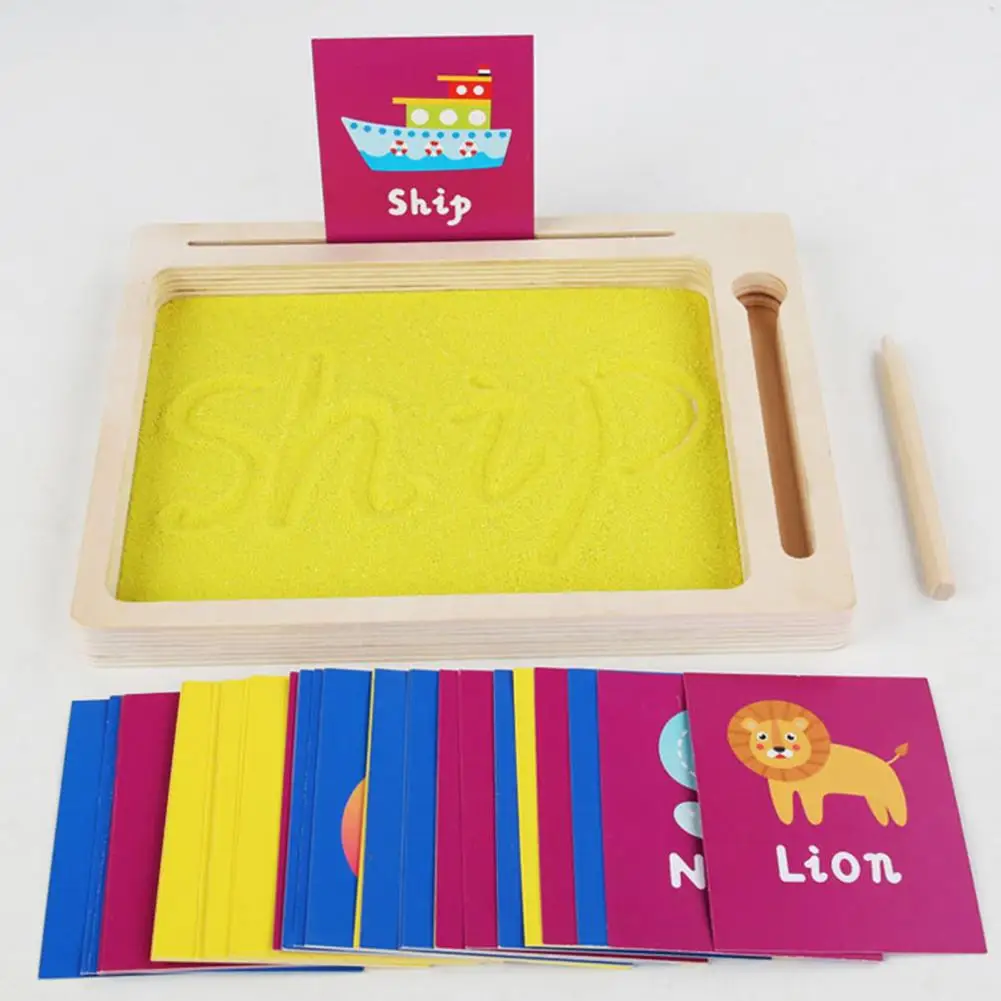 

Kids Sand Tray Educational Wooden Board Sand Tray Toy Set for Kids with Cards Pen Letters Numbers Preschool Learning Writing