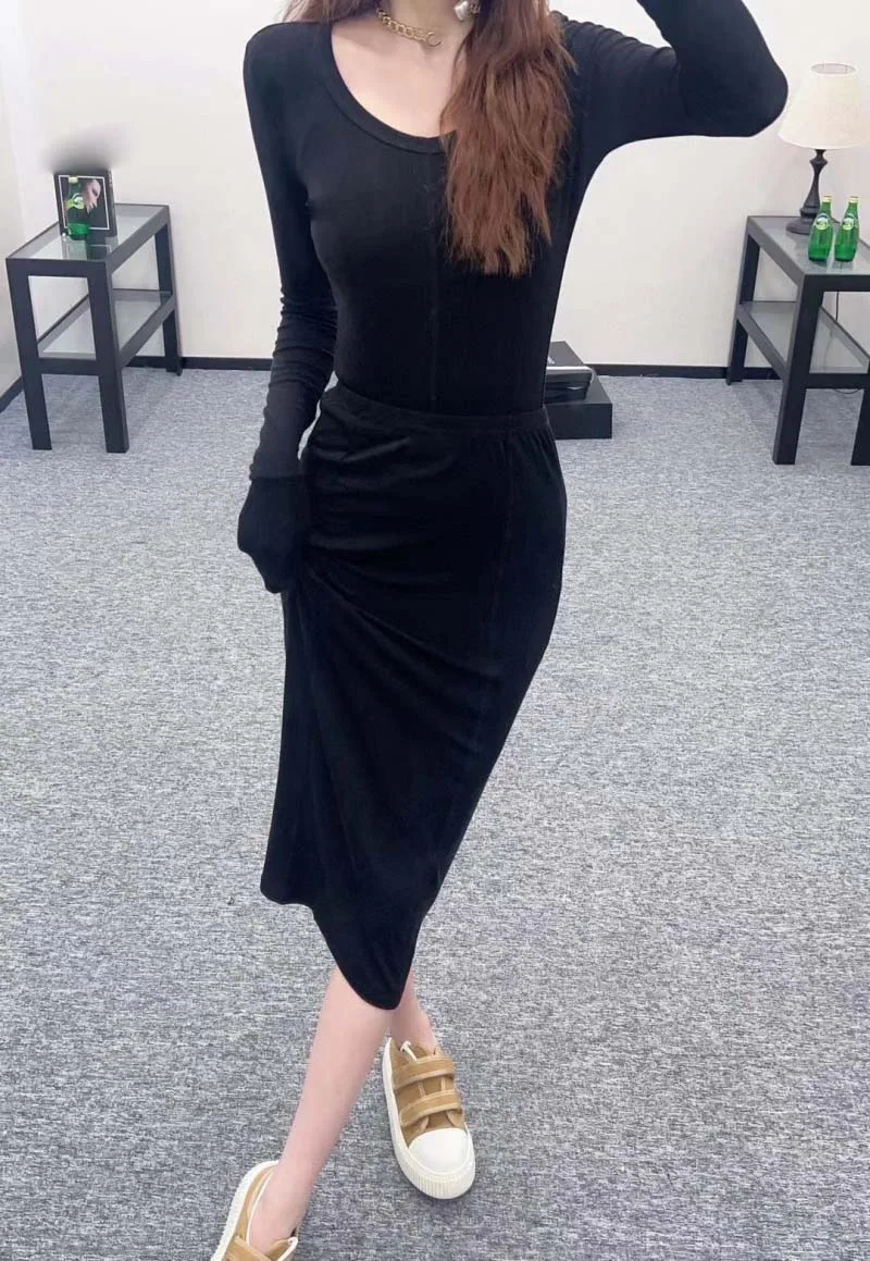

Casual style women's half skirt fashionable Korean style simple slim fit versatile elastic hip hugging half skirt