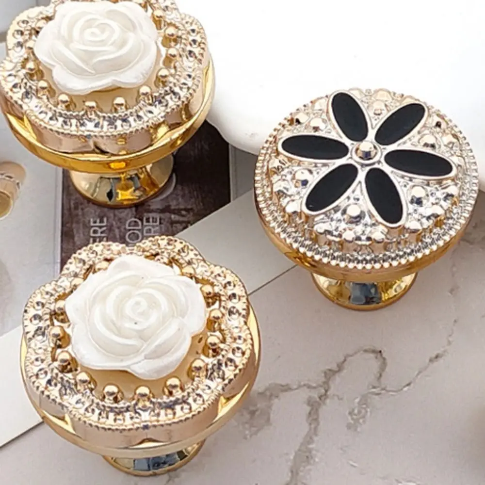 

10pcs Creative flower Circular handle European style Light Furniture Knob Single Hole Plastic Cabinet Handle Drawer