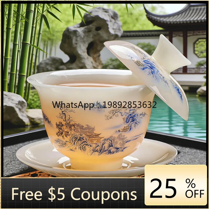 

Чайный набор HYS Ice Seed Jade Porcelain Kung Fu: Домашний набор с крышками для чаш, офисная чайная утварь