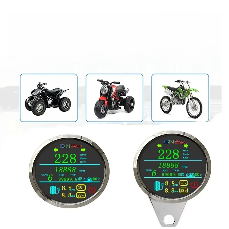 85mm Universal GPS Speedometer Tachometer Fuel Tire Pressure Gauge for 12V Motorcycle