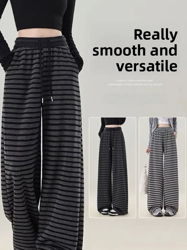 Hoge taille Fce gevoerde gebreide broek met wijde pijpen Dames Spor Straight Cut Broek Herfst Winter Woon-werkverkeer Sle